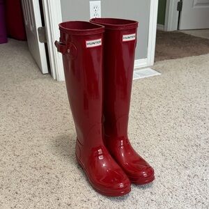 Hunter Glossy Red Knee-High Rain Boots